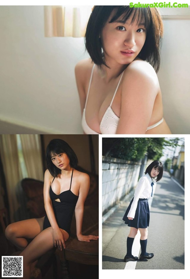 A woman in a black and white dress posing for a picture.